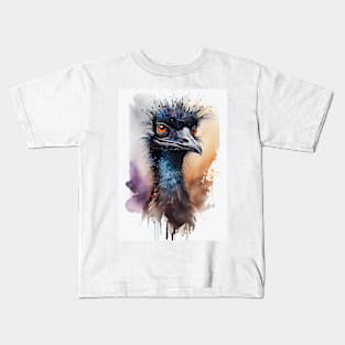 Emu bird art watercolor Kids T-Shirt